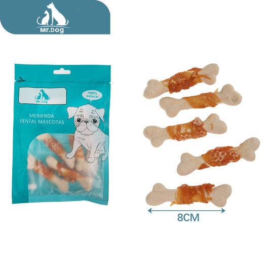 Hueso para mascota con hueso de leche envuelto en 1215 bolsas de colores 8cm 6 piezas paq. con 12 pzas