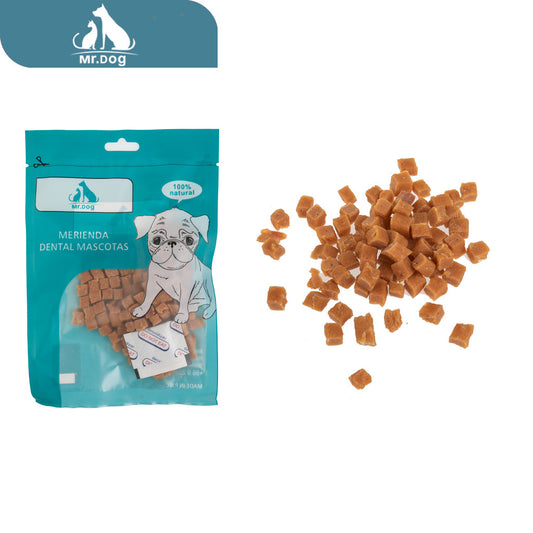 Hueso para mascota de pollo en cubos de colores paq. con 12 pzas