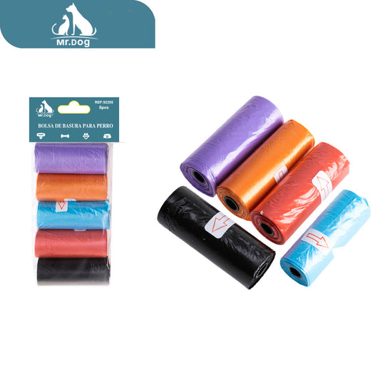 5 rollos de bolsas de basura de un solo color y colores mezclados paq. con 12 pzas