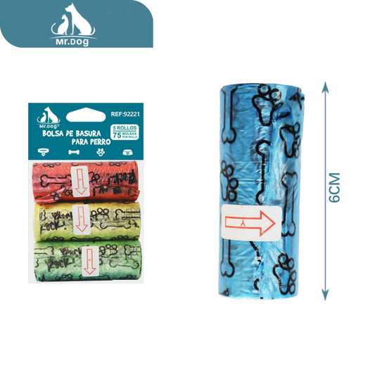 Bolsa basura para mascota de 3 bolsas de basura con estampados de huesos, texto y huellas en colores mixtos paq. con 12 pzas