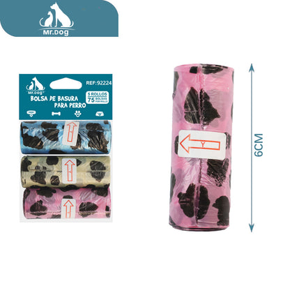 Bolsas para Popó con Diseños Divertidos Mr. Dog – 5 Rollos x 75 Bolsas 🐾