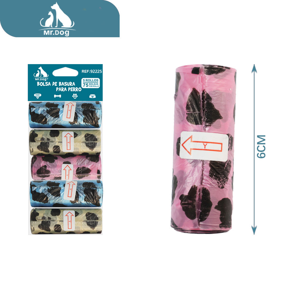 Bolsas para Popó con Diseños Divertidos Mr. Dog – 5 Rollos x 75 Bolsas Mayoreo 12 pzas 🐾