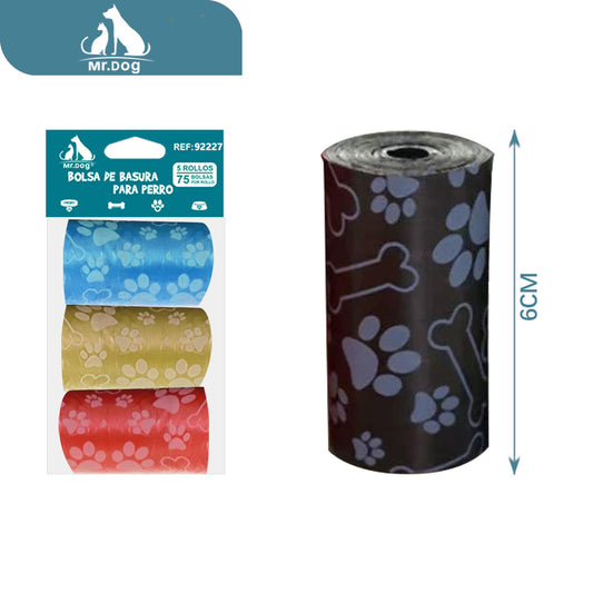 Bolsa basura para mascota 3 de basura individuales con huellas de huesos impresas en colores mixtos paq. con 12 pzas
