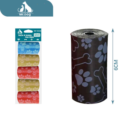 Bolsa basura para mascota 5 de basura individuales con huellas de huesos impresas en colores mixtos paq. con 12 pzas