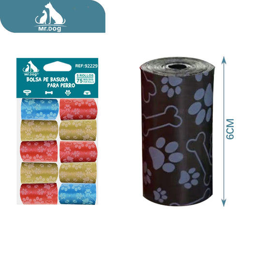 Bolsa basura para mascota 10 de basura individuales con huellas de huesos impresas en colores mixtos paq. con 12 pzas