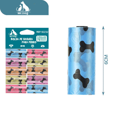 Bolsas para Popó con Diseños Divertidos Mr. Dog – 5 Rollos x 75 Bolsas 🐾