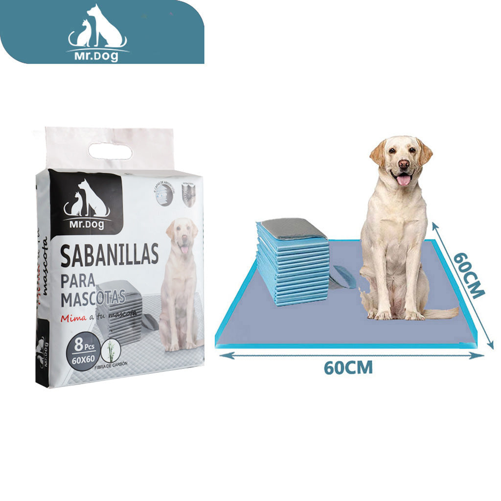 Sabanilla para orina de perro de carbón de bambú de cuatro patas, de tamaño normal, 60×60/8 piezas paq. con 30 pzas