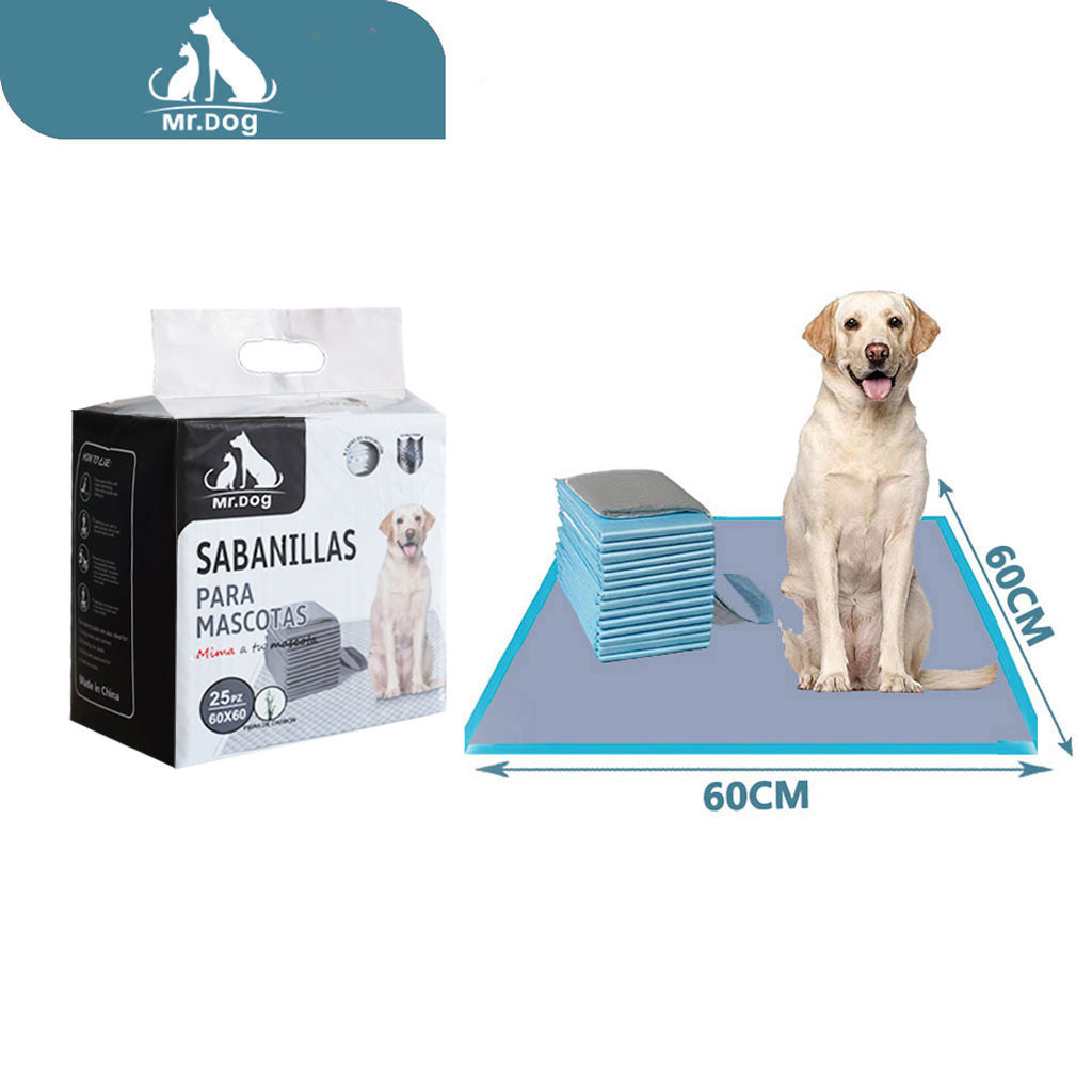 Sabanilla para orina de perro de carbón de bambú con posicionamiento de cuatro patas, 60×60/25 piezas paq. con 24 pzas
