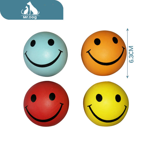 Juguete de mascota 85 g lisos bolas con caras sonrientes de 6,3 cm en cuatro colores paq. con 12 pzas
