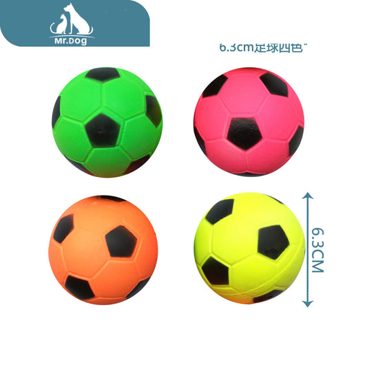 Juguete para mascota balón de fútbol de 6,3 cm en cuatro colores fluorescentes de 260 g paq. con 12 pzas
