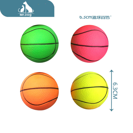 Juguete para mascota balón de baloncesto de 6,3 cm en cuatro colores fluorescentes de 260 g paq. con 12 pzas