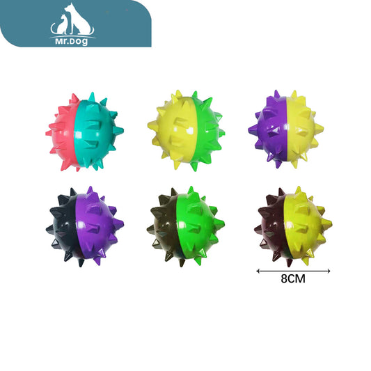 Juguete para mascota espinosas de colores: azul, verde, morado, amarillo, negro y rojo paq. con 12 pzas
