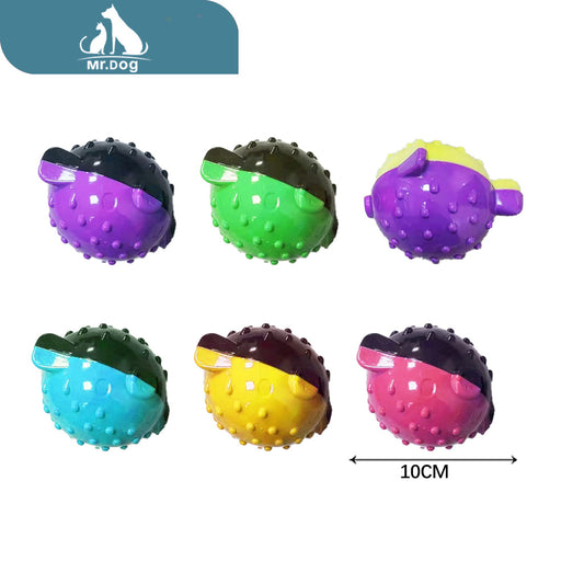 Juguete para mascota espinoso de sonido colorido, azul, verde, morado, amarillo, negro y rojo paq. con 12 pzas