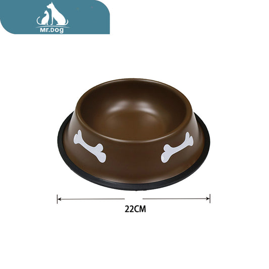 Plato para mascota para mascotas de acero inoxidable pintura de doble cara, impresión de hueso 22 cm paq. con 12 pzas