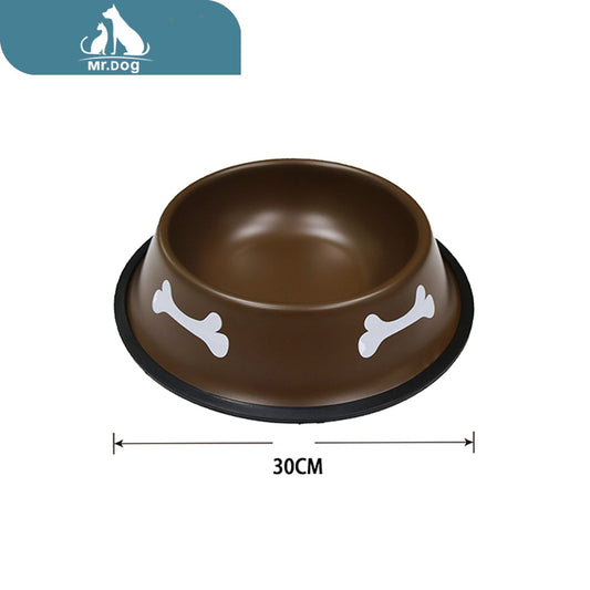 Plato para mascota para mascotas de acero inoxidable pintura de doble cara, impresión de hueso 30 cm paq. con 12 pzas