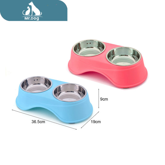 Plato para mascota 1 cuello alto con Plato para mascota doble de acero inoxidable 36,5199 paq. con 12 pzas