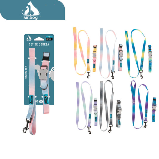 Set de Arnés de nailon de 1,5 mm con degradado sólido y collar de colores variados paq. con 12 pzas