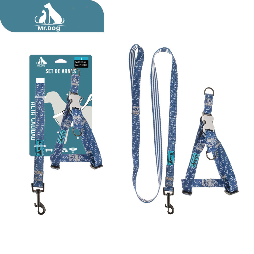 Set de Arnés de tracción y pecho de nailon de 1,5 de color sólido con letras azul oscuro paq. con 12 pzas