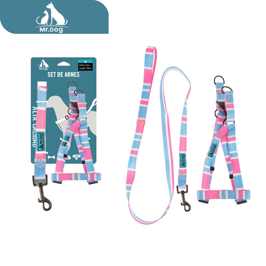 Set de Arnés de tracción y pecho de nailon 2.0 de color sólido en azul, blanco y rosa paq. con 12 pzas