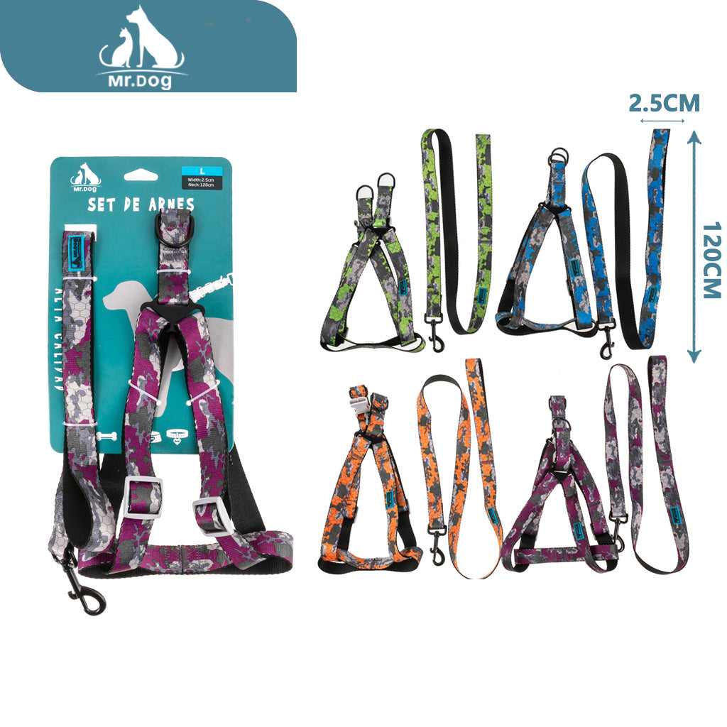 Set de Arnés de tracción de camuflaje de 2,5 cm x 120 cm arnés de pecho paq. con 12 pzas