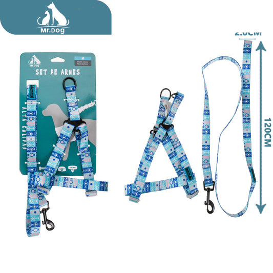 Set de Arnés impresión digital 2,0 cm x 120 patrón azul en el pecho y la espalda paq. con 12 pzas