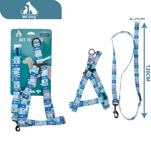 Set de Arnés impresión digital 2,5 cm x 120 patrón azul en el pecho y la espalda paq. con 12 pzas