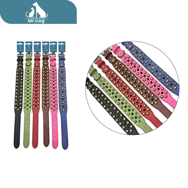 Collar pu para mascota cabeza de bala de bronce verde collar de clavo de hongo 2.5/3.5/48 colores mixtos paq. con 12 pzas