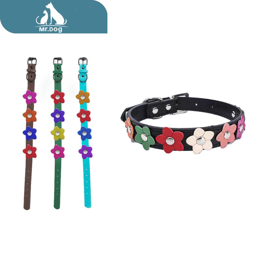 Collar pu para mascota collar de flores de color plano 2.5/52 colores mixtos paq. con 12 pzas