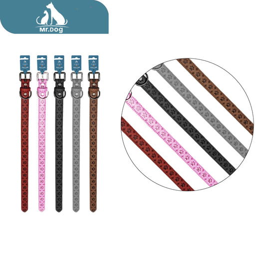 Collar pu para mascota adhesiva con borde recortado y patrón de huella de cambio de presión bb005, 2,0×45 cm, colores combinados paq. con 12 pzas