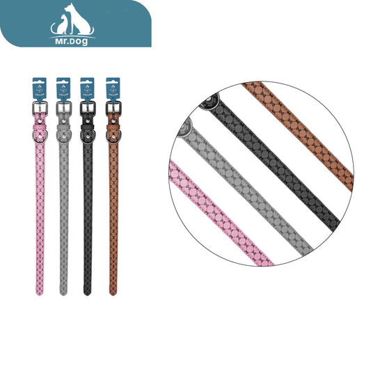 Collar pu para mascota cinturón con borde recortado y diseño de hueso bb020, 2,0×45 cm, colores variados paq. con 12 pzas