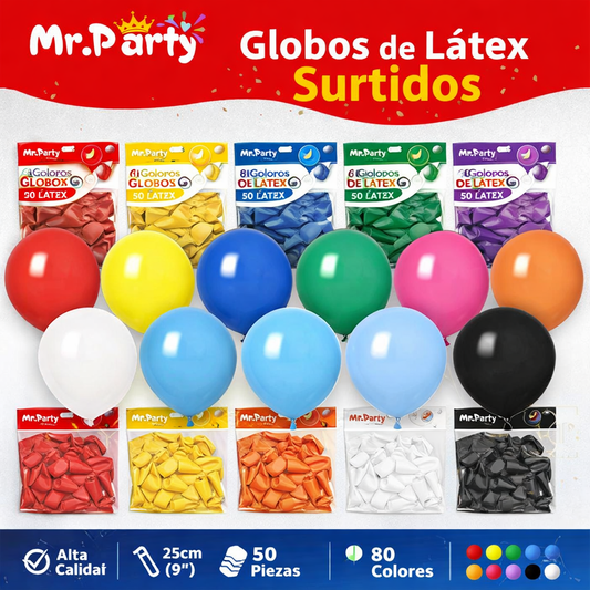 Globos de Látex 9” (25 cm) – Con 50 globos | Mr. Party