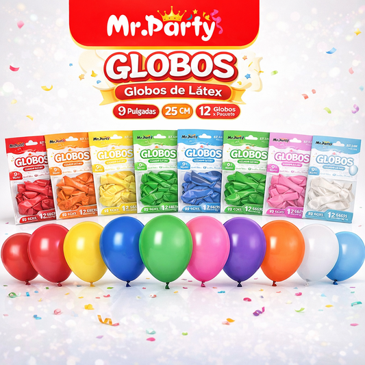 Globos de Látex 9” (25 cm) – Con 12 globos | Mr. Party
