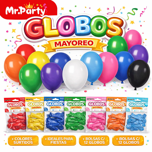 Globos de Látex 9” (25 cm) – Con 12 Globos | Mr. Party- Mayoreo 12pzas