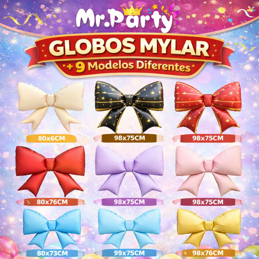 🎀 Globo Mylar Moño Gigante 98cm | Globo Metálico para Decoración | Helio o Aire ✨
