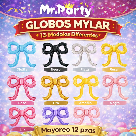 🎀 Globo Mylar Moño Metálico Gigante | Decoración Elegante Mayoreo 12 pzas