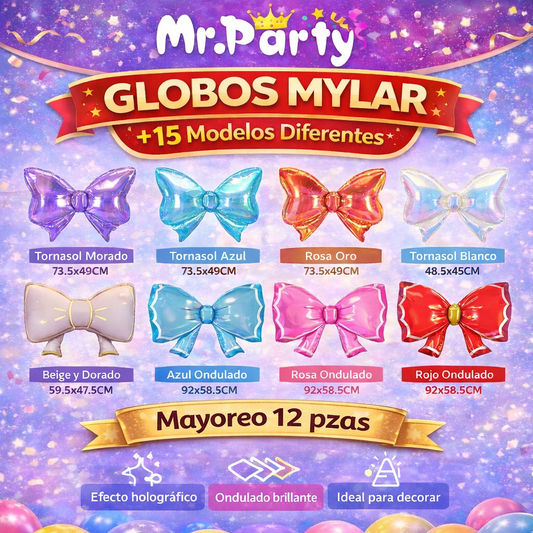 🎀✨ Globo Mylar Moño Gigante Metálico | Decoración para Fiesta, Cumpleaños & Eventos | Helio o Aire- Mayoreo 12 pzas
