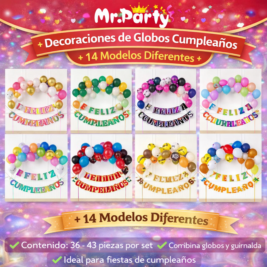 🎈✨ Kit Decoración Cumpleaños Set de Globos  + Banner “Feliz Cumpleaños” | Mr. Party