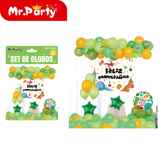 Conjunto de tela de fondo con globos de dinosaurio (12paquetes)