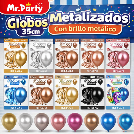 ✨ Globos de Látex Metalizados 12” (35 cm) | Con 20 Globos | Mr. Party