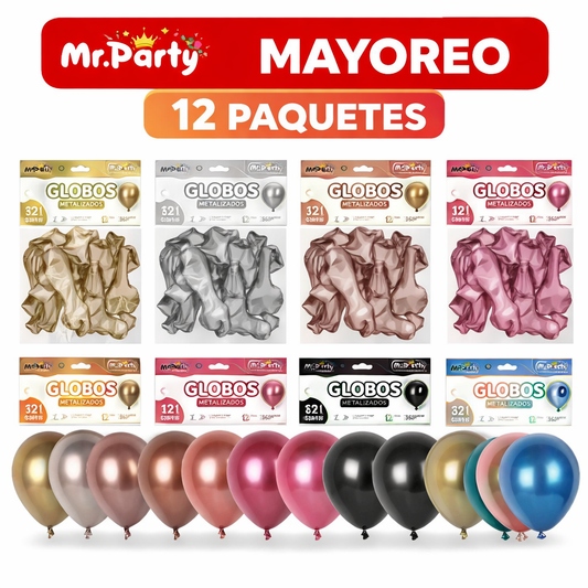 ✨ Globos de Látex Metalizados 12” (35 cm) | Con 20 Globos | Mr. Party - 12 pzas Mayoreo