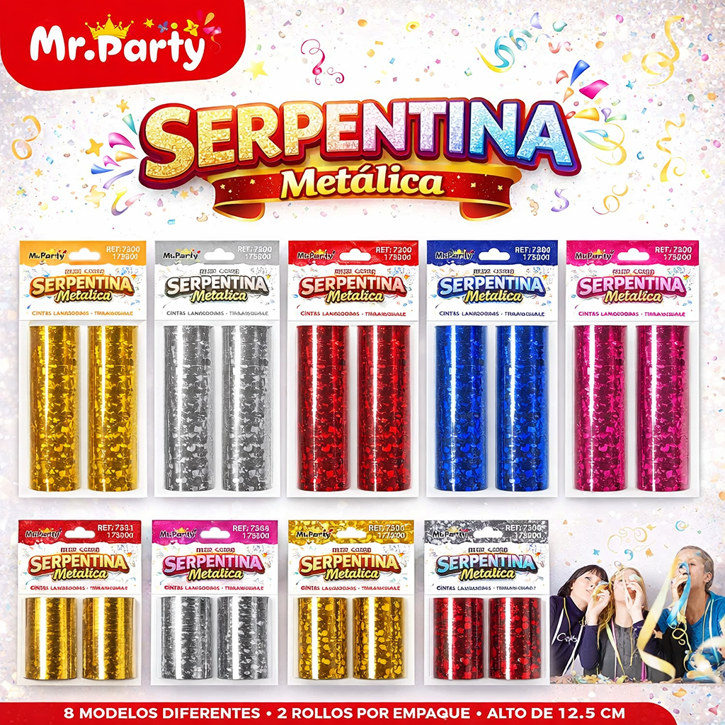Serpentina Metalizada 12.5 cm (2 pzas) | Mr. Party